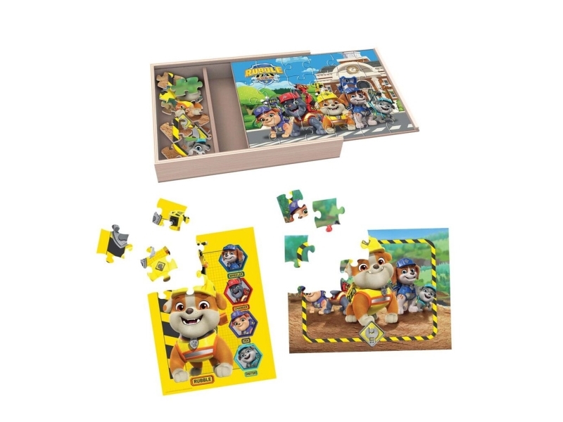 Rubble & Crew Wood Puzzles w. Storage 3 Pack