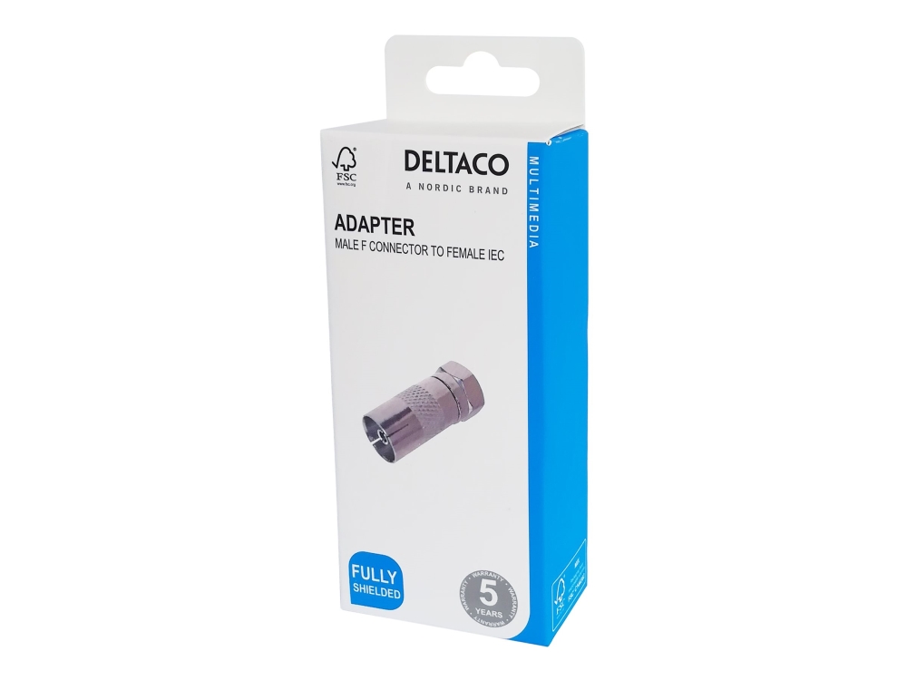 DELTACO - RF adapter - F-stik han til IEC-forbindelse hun - afskærmet - sølv