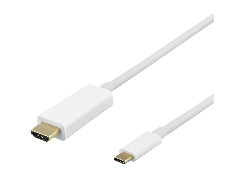 Deltaco - Adapterkabel - Usb-C Han Til Hdmi Han - 3 M - Hvid - 4K60 Hz (3840 X 2160) Support