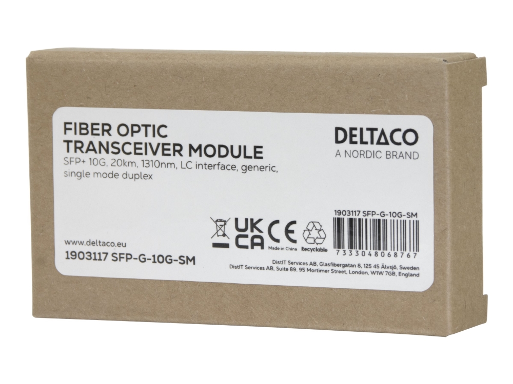 DELTACO - SFP+ transceiver modul - 10GbE - 10GBase-LR - LC enkelttilstand - op til 20 km - 1310 nm