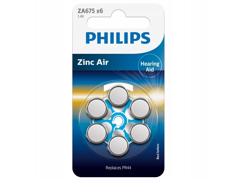 Philips Hörgerätebatterie Zink-Luft Größe 675 Blau 6Er-Pack
