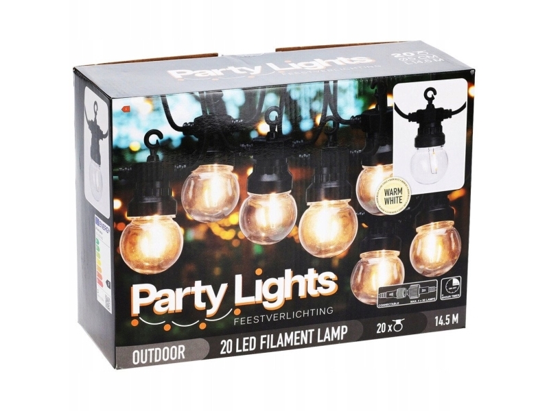 Dekorativ havekrans LED-lampe i pæreform VILDE 9,5 m 20 stk.