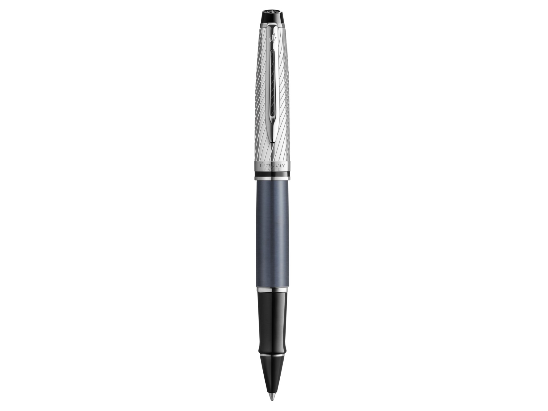 Waterman Deluxe Rollerball Pen | Metal & stengrå lak med palladiumbelagt kant | Fin spids | Gaveæske