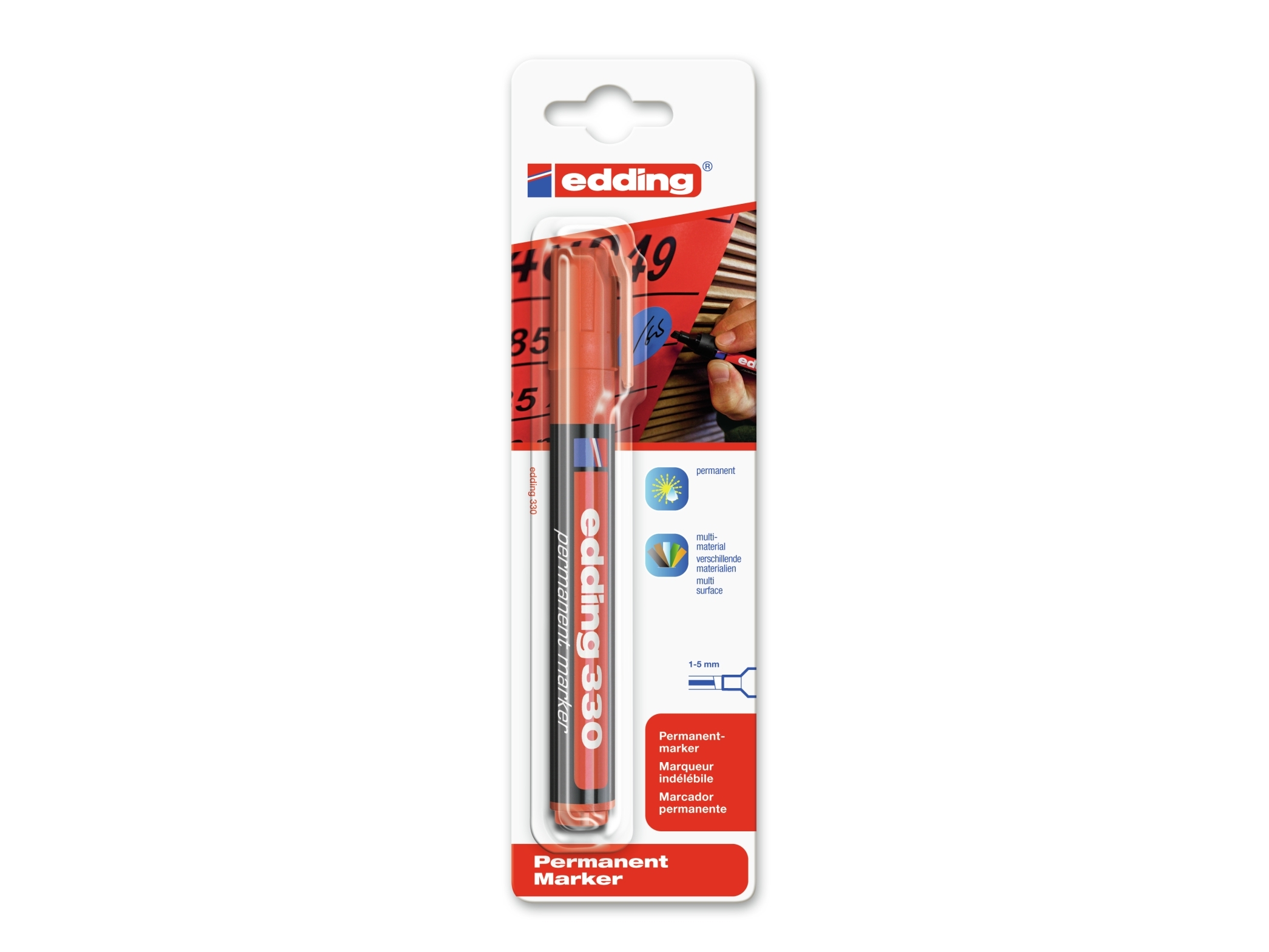 Edding 330, Rot, Meißel, Mehrfarben, 1 Mm, 5 Mm, Multi