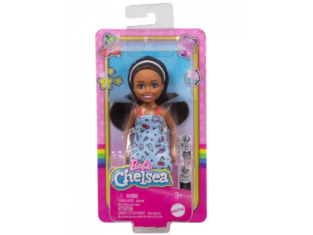 Barbie Chelsea Doll Wearing Removable Blue Dress With Brown Hair