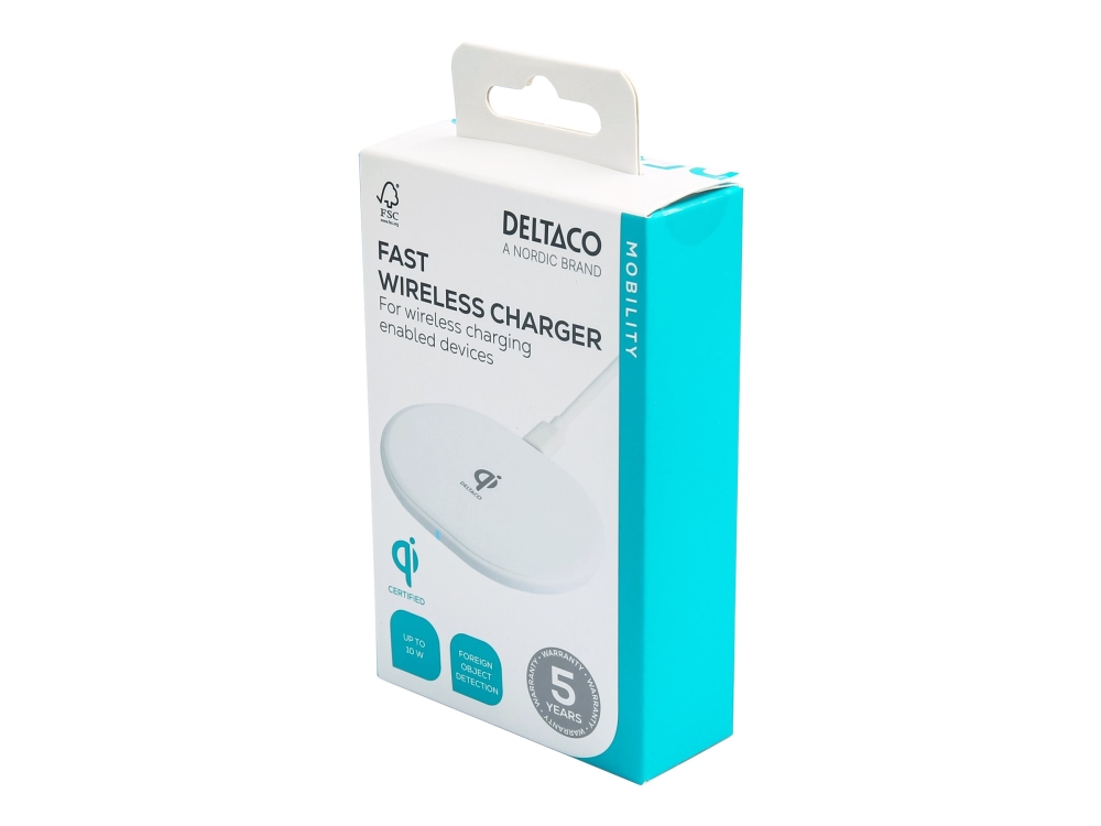 DELTACO Trådlös laddare, 10 W, USB-C, Qi, vit QI-1039 / 1902335 | Tele & GPS - Batteri & Laddare - Laddare | GameStuff