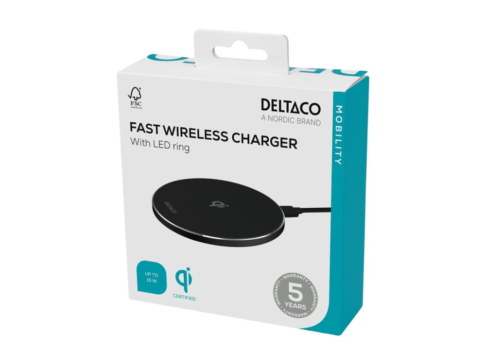 Deltaco Qi-1044, Drinnen, Usb, Kabelloses Aufladen, Schwarz