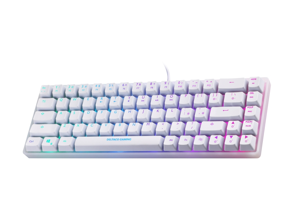 DELTACO GAMING WK70 - Tangentbord - 60% - compact - bakgrundsbelyst - USB - QWERTY - amerikansk - halvgenomskinlig, vit | Spel - Joystick och spelkontroller - Joysticks | GameStuff