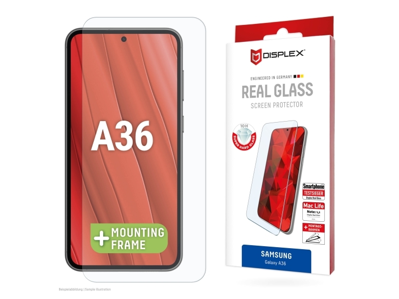 Displex Panzerglas (10H, 2D) Für Samsung Galaxy A36, Eco-Montagerahmen, Kratzer-Resistent, Samsung, Galaxy A36, Trockene Anwendung, Schmutzabweisend,