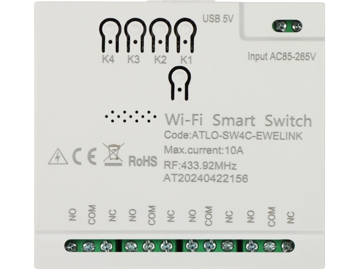 Atlo Intelligent Vægkontakt Sw4c-Ewelink Wi-Fi, Ewelink (Atlo-Sw4c-Ewelink)