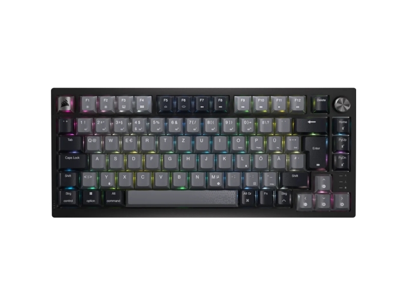Corsair K65 PLUS WIRELESS 75 % RGB, 75%, Trådløs, RF trådløs + USB, Mekanisk, QWERTY, Sort