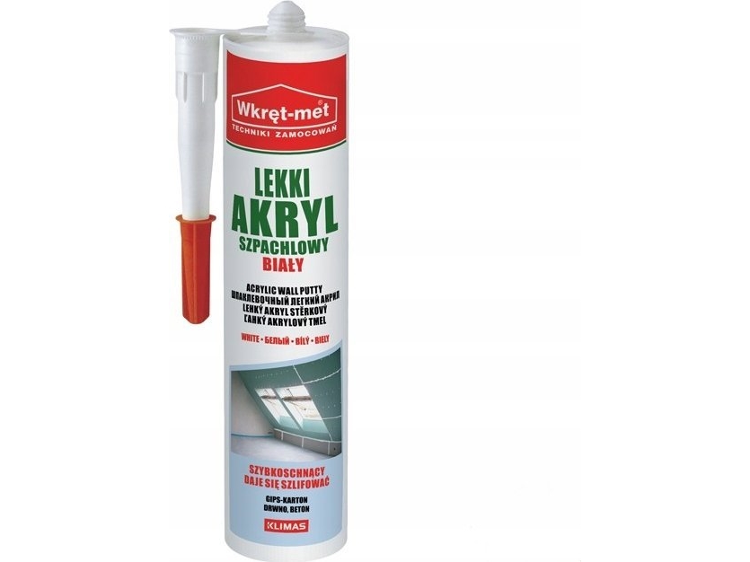 Quantec akrylfyldningsspartel/akkrylfugemasse i patron 310 ml, hvid, skrue-/metalklasse klima