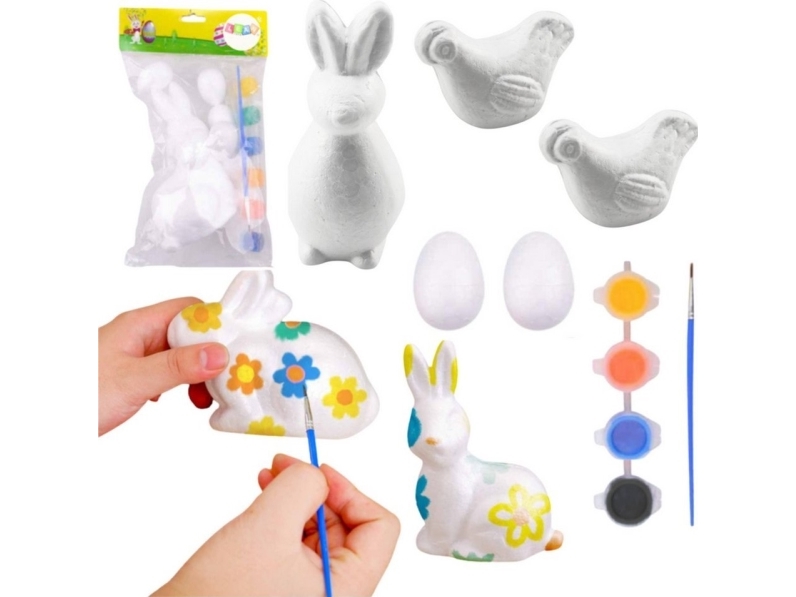 Styropor Dekorationer Maleri Sæt Harer 2 Æg 2 Høns LEAN TOYS Maling