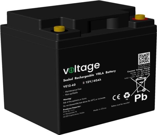 VOLTAGE AGM 12V 40Ah VE12-40 akku (käyttöikä 6-9 vuotta)
