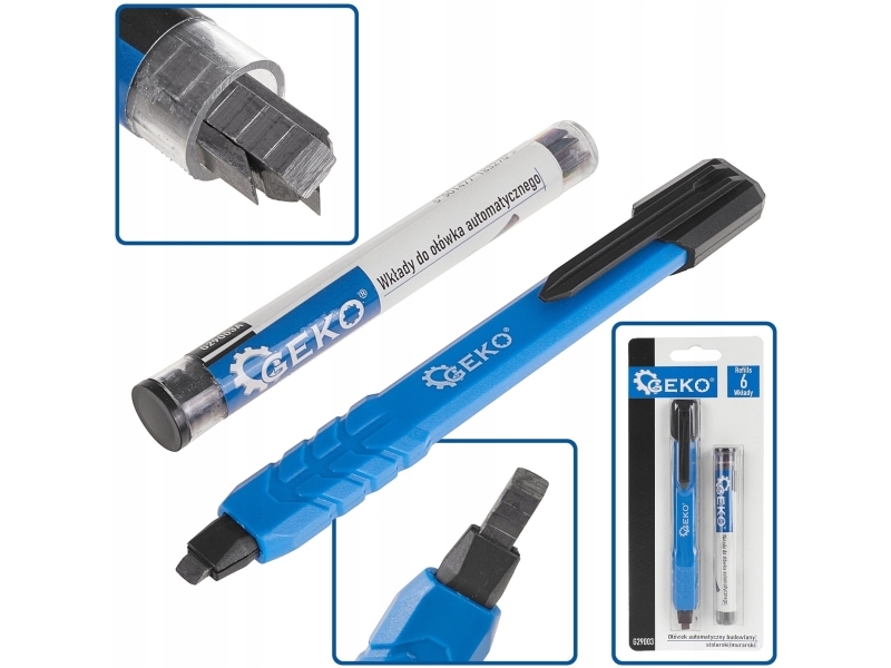 Geko automatisk blyant til byggeri – snedker/murer + 6 refill (250)