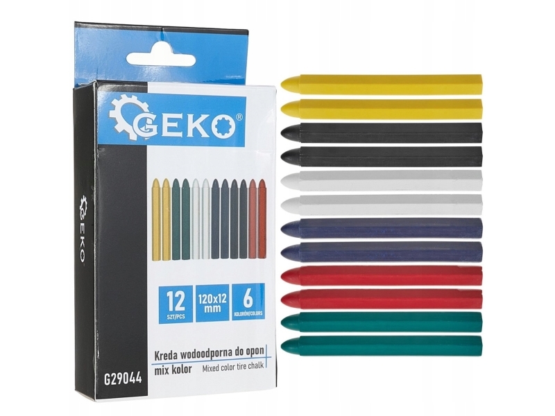 Geko vandtæt kridt til dæk mix farver 12x120 mm – sæt med 12 stk. (120)