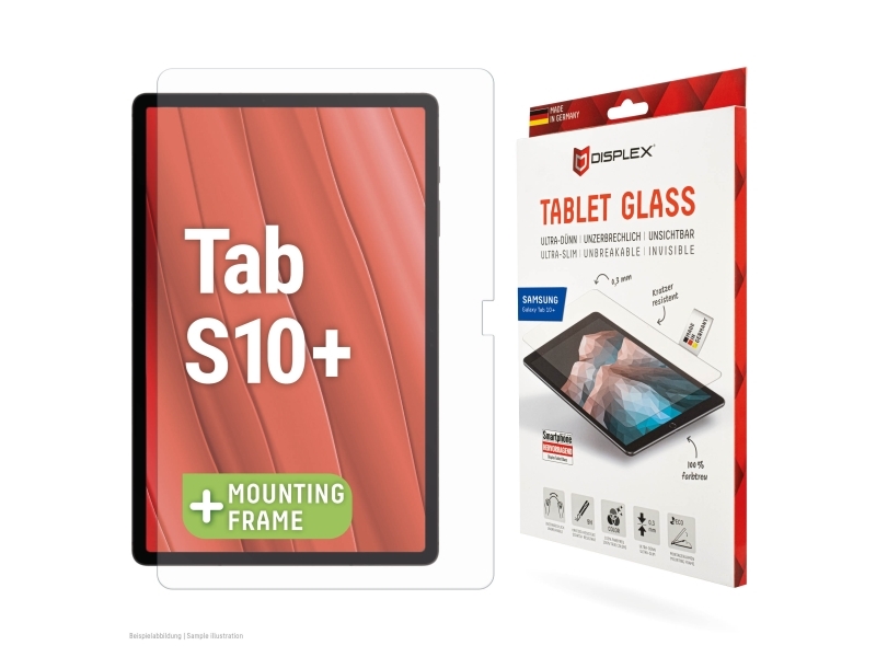 Displex Tablet Glass (9H) Für Samsung Galaxy Tab S10+, Eco-Montagerahmen L-Form, Unzerbrechlich, Klare Bildschirmschutzfolie, 9H, 1 Stück(E)