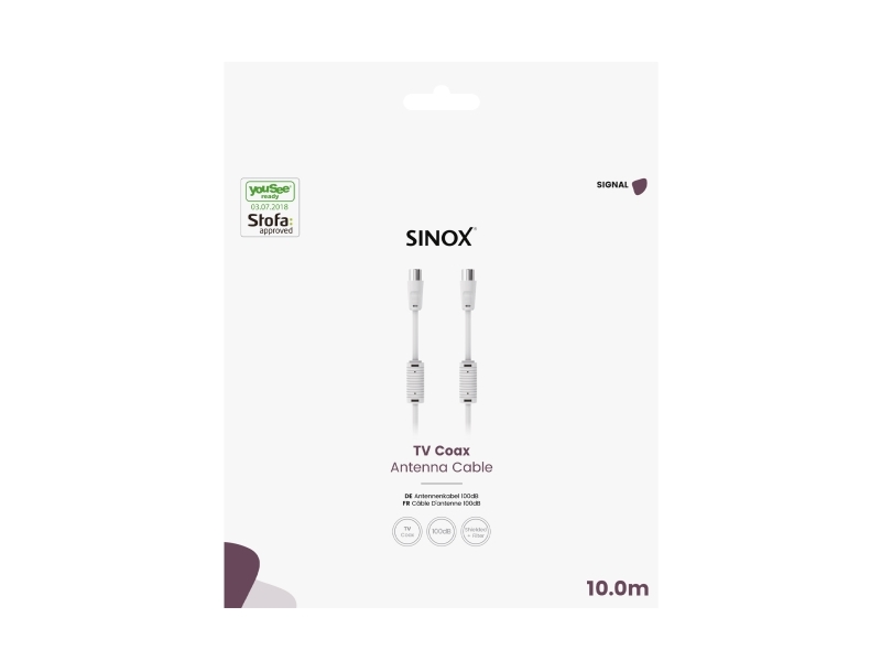 Sinox antennkabel, YouSee &amp  Stofa godkänd. 10m. vit