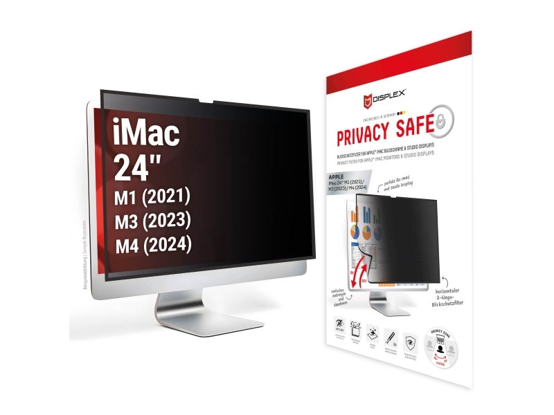 Displex 02090, 61 Cm (24"), Monitor, Rammeløst Display Privatlivsfilter, 3H, Blank/Mat, Anti-Blue, Anti-Reflekterende, Privatliv