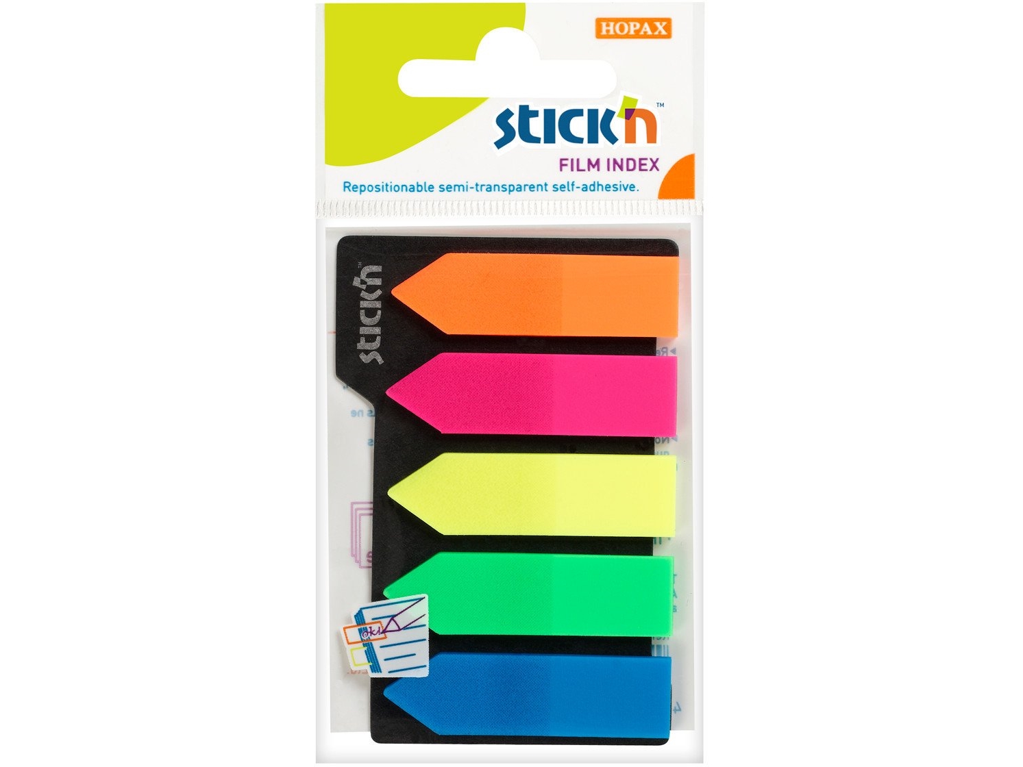 Indeksfaner Stick'N PP 5 ass. neon farver 45x12mm 5x25stk/pak