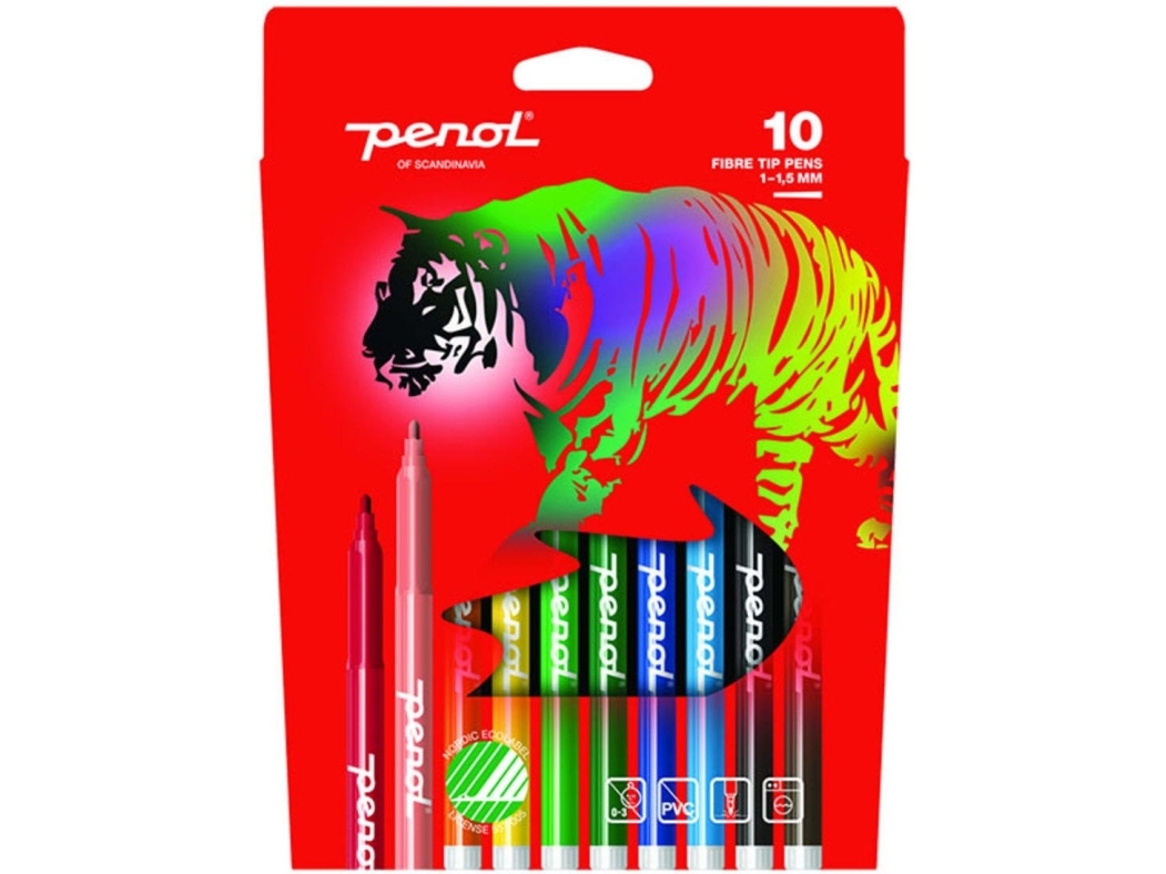 Fibertusch Penol fin spids med 10 stk. ass. farver | Skola & Hobby - Konstmaterial - Markörer | GameStuff