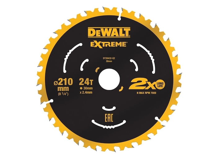 DeWALT DT20432-QZ, 21 cm, 3 cm, Tungsten Carbide Tipped (TCT), 7000 RPM, DeWALT, Svart, Gul