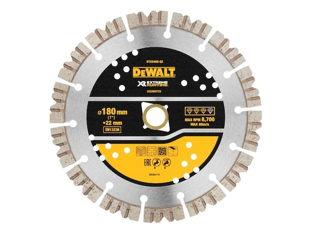 DeWALT DT20468-QZ, Klippskiva, Platt i mitten, Betong, DeWALT, 2,2 cm, 18 cm | Elverktyg - Sågblad - Diamantblad | GameStuff