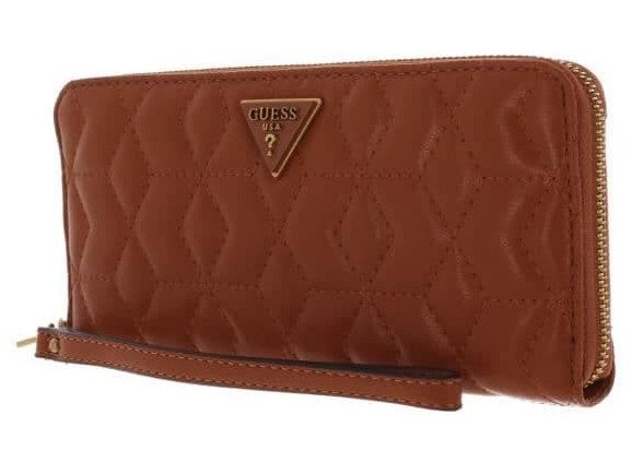 Guess Elenia Textile Wallet Slg Large Zip, Cognac (Für Damen)