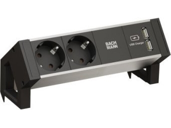 Bachmann Bachmann Desk2 Alu Black 2X Stikkontakt Med Jordforbindelse 1X Usb-Oplader