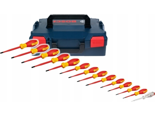 Bosch Vde Screwdriver Set Ph/Sl Professional, 14 Pieces (Red/Yellow, 13 Vde Screwdrivers, Phase Tester Sl3, L-Boxx)