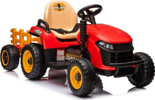 Lean Cars Vienvietis elektrinis traktorius su priekaba vaikams BBH-030, raudonas