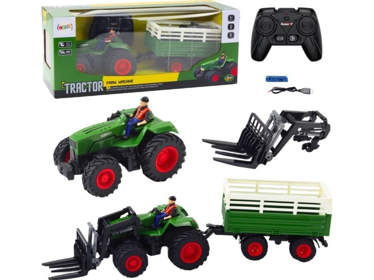 Lean Toys Nuotoliniu būdu valdomas traktorius su priekaba ir šakėmis