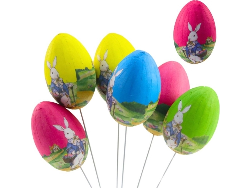 Påskeæg på rørtråd Påskehare med kurv Dekoration 6stk LEAN