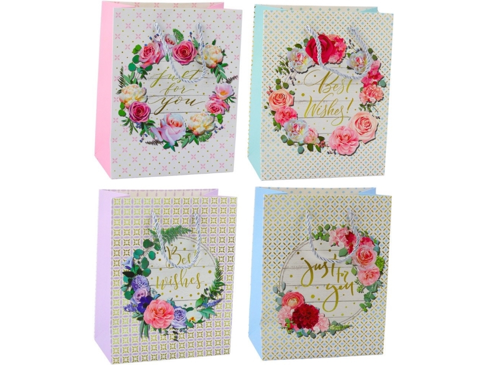 Lean Geschenkbeutel Blumenmuster Best Wishes 23 X 18 X 10,5 Cm