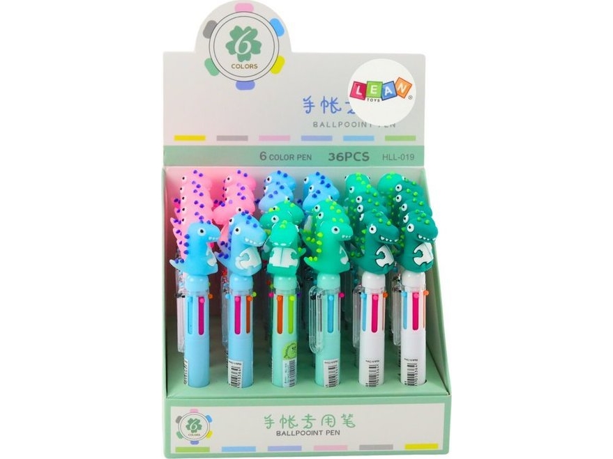 Leantoys Mehrfarbiger Dino-Stift Automatisch 6 Farben Mix