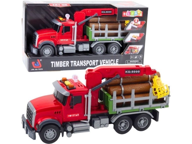 Lean Toys Raudona medienos gabenimo sunkvežimio žaislas su kranu 1:14