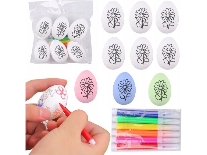 Påskeæg Styrofoam Painting Pens Pattern Flower D 6pcs