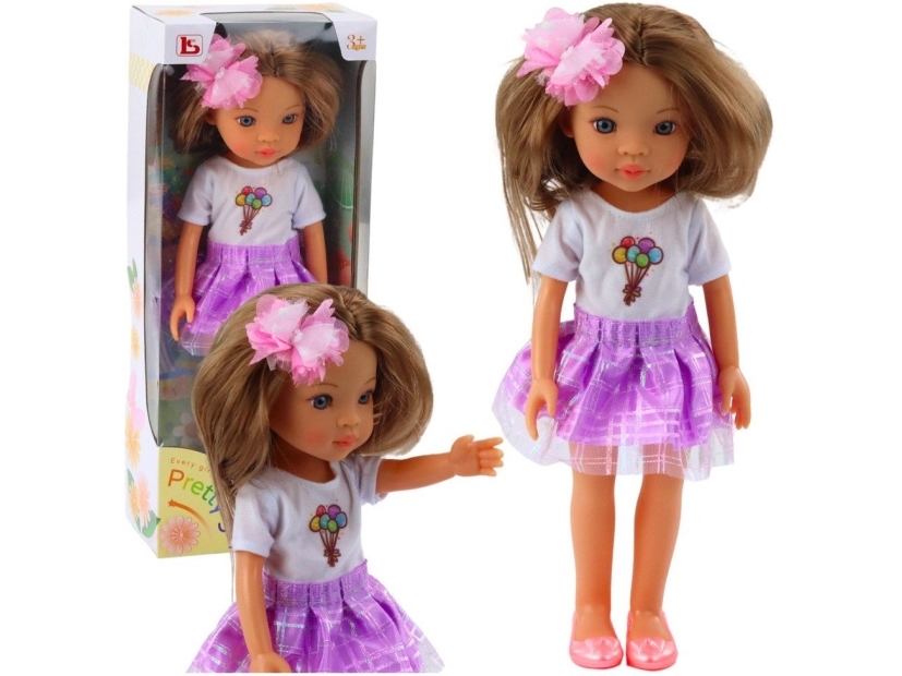Puppe In Lila Kleid Lange Braune Haare Clip Blume Lean Toys
