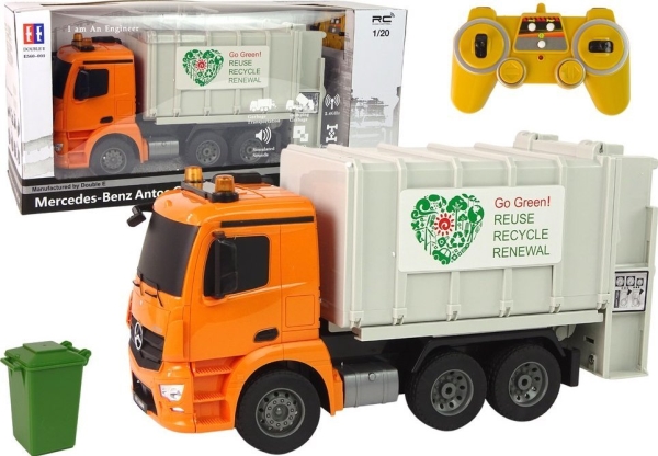 Double E Nuotoliniu Būdu Valdomas Sunkvežimis Rc Garbage Truck Mercedes-Benz Antos, Oranžinis