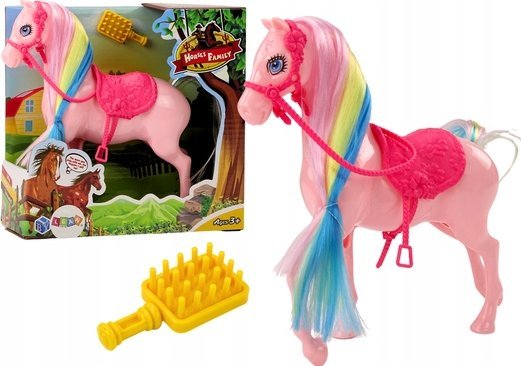 Figur Leantoys Bunte Stute Graurosa Mähne Rosa Sattel Bürste Farm Rosa