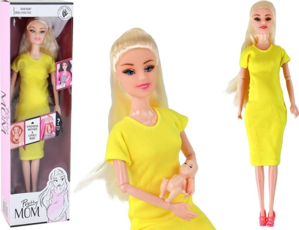 Leantoys Schwangere Mama Baby Puppe Gelb Schwangerschaft Puppe