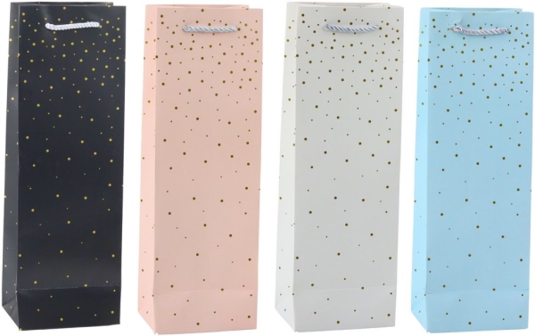 Lean Torba Gavepose Til Vinflaske Papir Guld Prikker 35 X 12 X 9 Cm