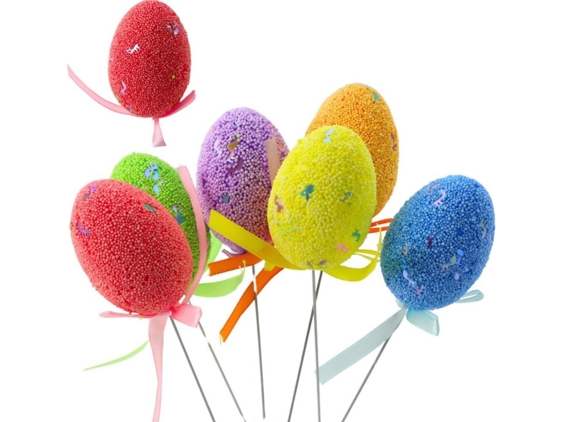 Påskeæg på rørtråd Farverig nøddebåndspynt 6 stk EDUKAMP