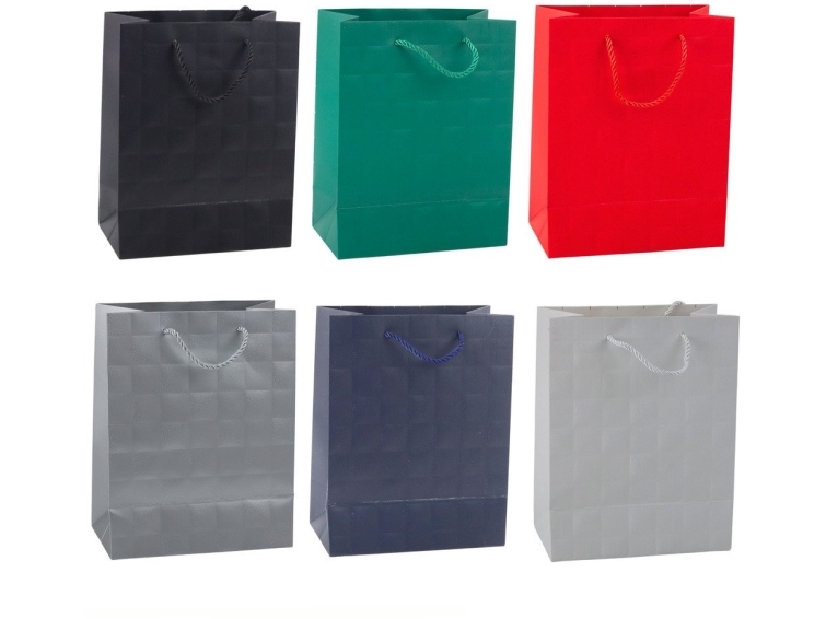 Elegant gavepose med prægede firkanter 23 x 18 x 10,5 cm