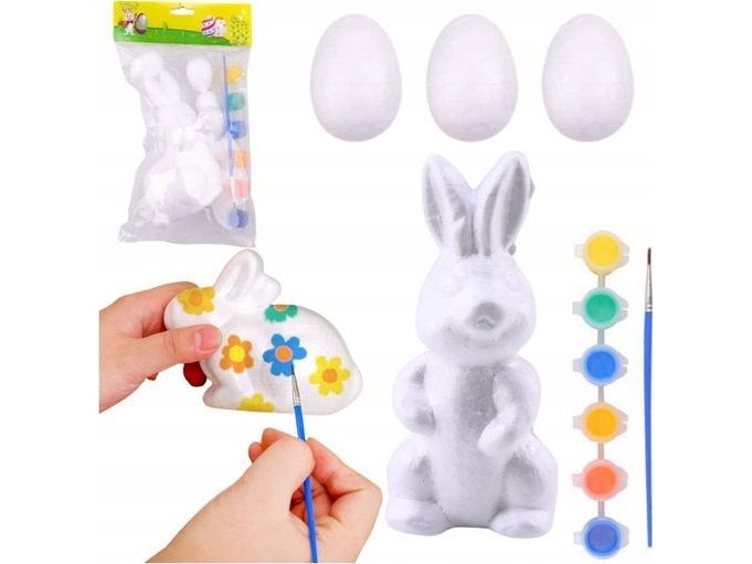 Leantoys Oster-Set Styropor-Eier 3 Stk. Figur Hase Farbset