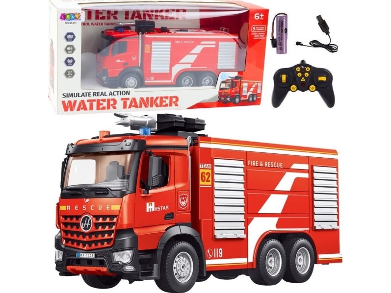 Lean Toys Nuotoliniu būdu valdomas vandens cisternos gaisrinis automobilis 2.4G 9CH