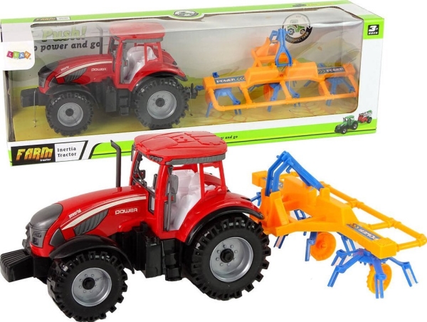 Leantoys Rød Traktor Med Rive Og Friktionsdrev