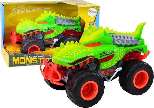 LeanToys terrængående Dinozaur T-Rex bil med lys, lyde og baglader (grøn)
