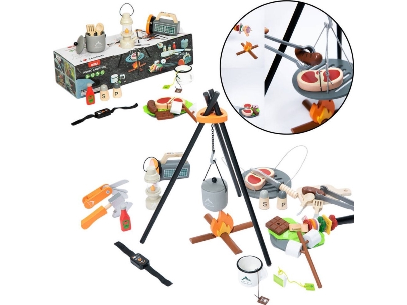 Lean Toys Medinis vaikiškas stovyklavimo rinkinys su 45 priedais