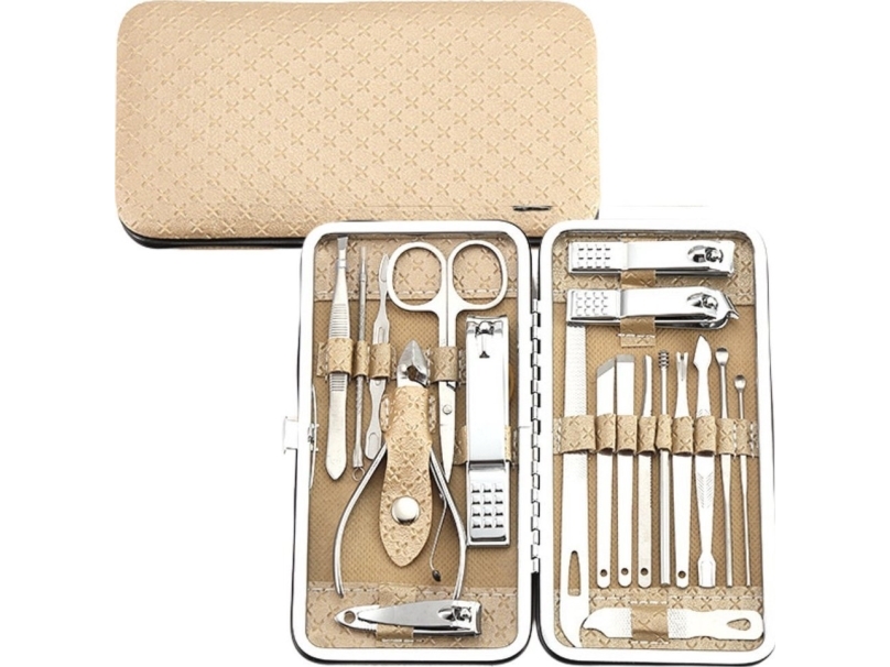 Manicure- og pedicuresæt i taske Beige 20el LEAN